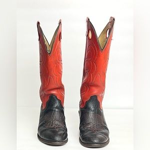 Vintage Olathe Western Boots Red Black Leather Cowboy USA Made Size 10